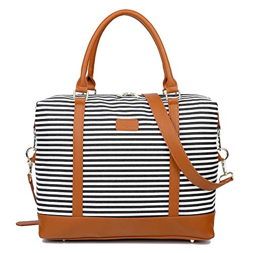 Ulgoo Travel Tote Bag Carry On Shoulder Bag Overnight Duffel in Trolley Handle (Black Striped)