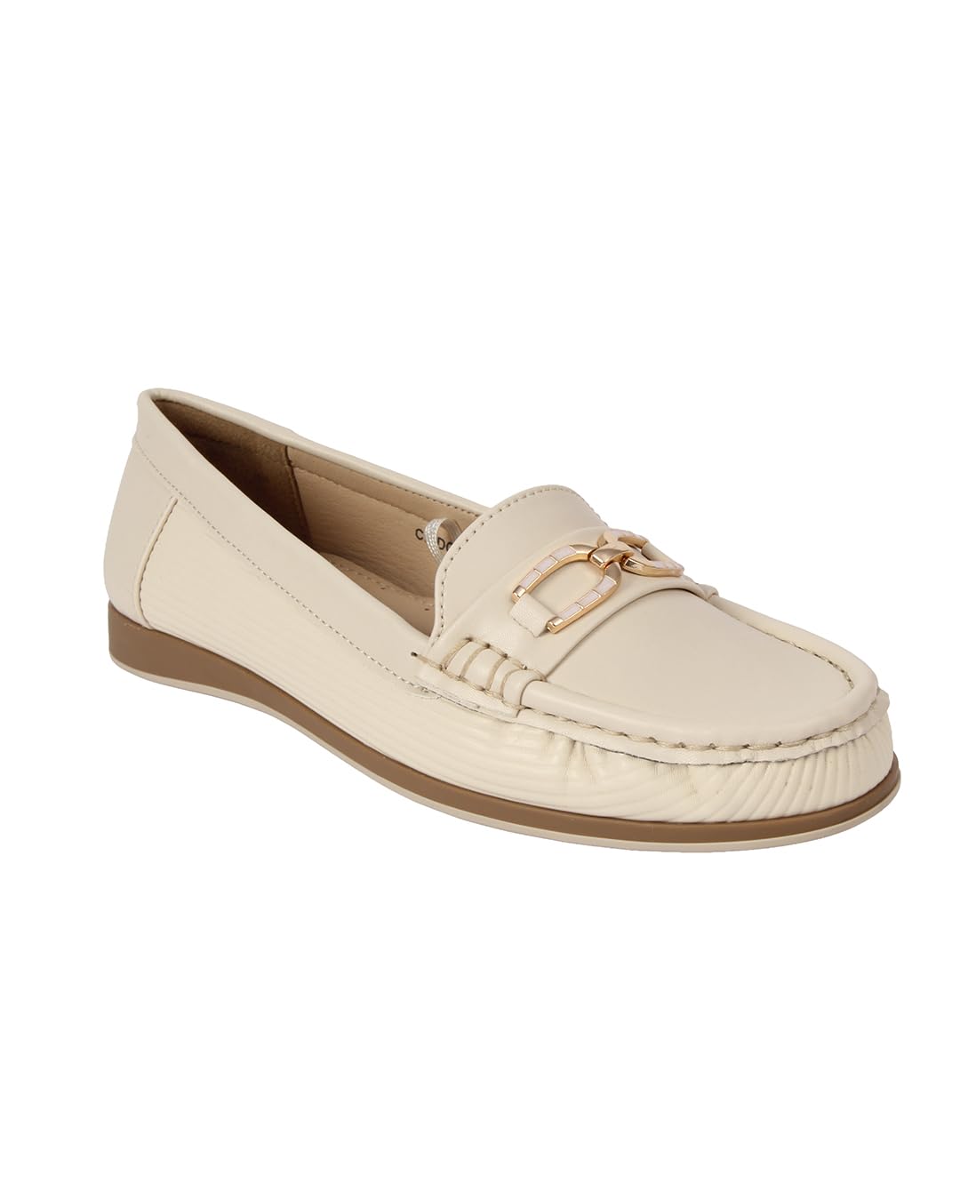 Women's Textured Slip-On Loafers with Metallic Chain Link Embellishment-image-18