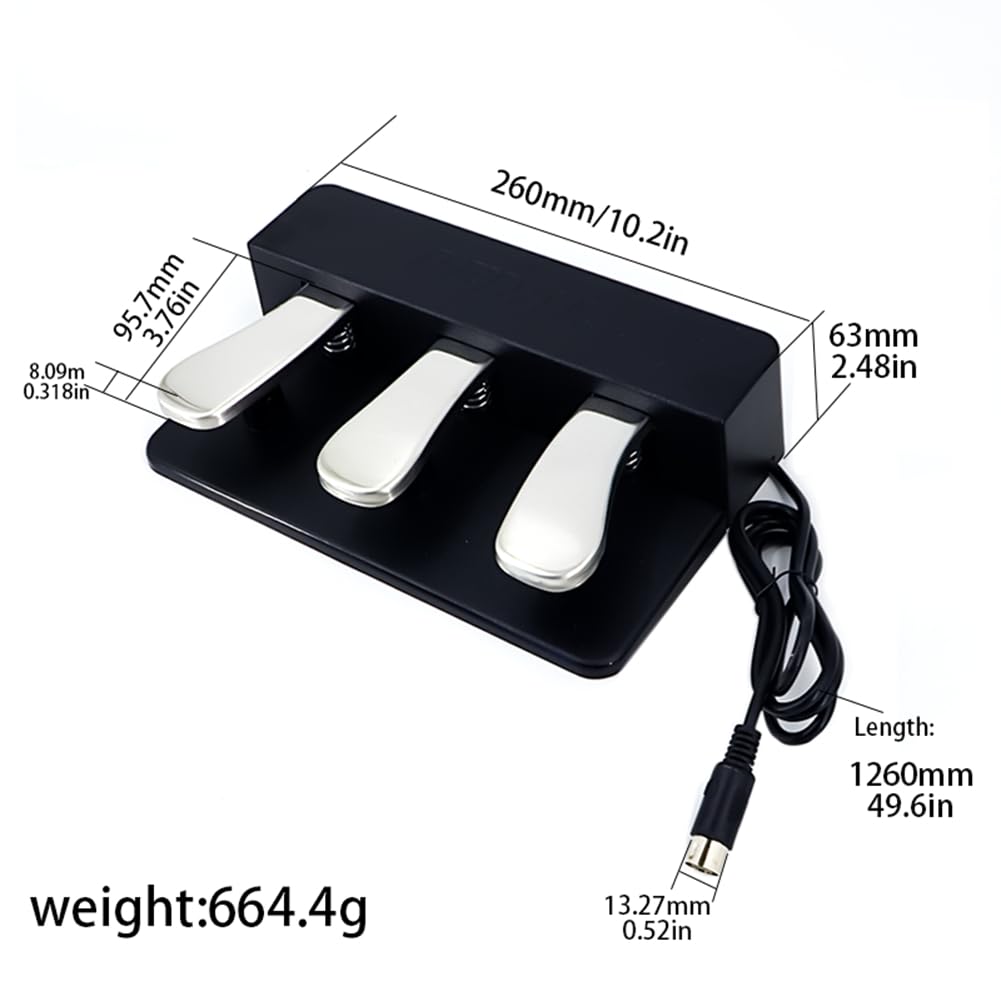 Unidad de Pedal de 3 para Pianos Digitales Electrónicos, Pedal de Sostenuto Suave con Base Antideslizante.