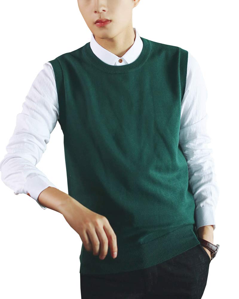 Sleeveless Jumper Mens Round Neck Gilet Vest Knitwear Knitted Waistcoat Sweater Tank Tops Green 3XL