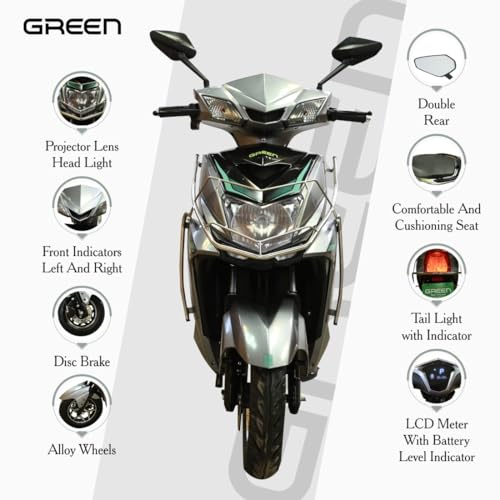 Image of Green Invicta Low Speed Electric Scooter with Steel Frame Non RTO 60KM Range Grey with Portable Charger
