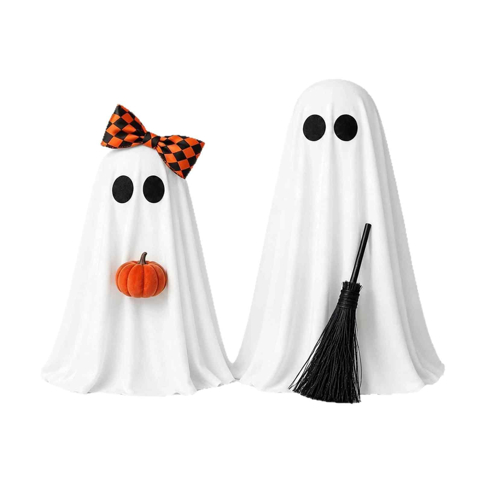 bayicie 2 Pcs Spooky Ghost Halloween Decoration, Standing Ghost with Broom And Pumpkin for Indoor Party Home Table Kitchen Fireplace Decor A