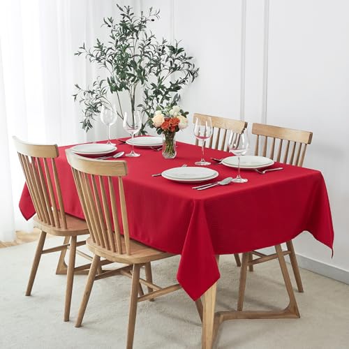 maxmill Rectangle Christmas Tablecloth Weaved Texture Waterproof Spillproof Wrinkle Free Table Cloth, Kitchen Dining Room Decoration, Holiday Party, Banquet Event Dinner, 52 x 70 Inch, Red – Image 3