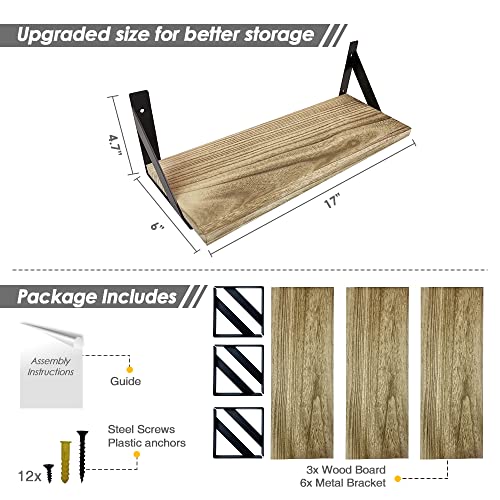 Floating Shelves With Black Metal Brackets Set Of 3, Light Wood Wall Bookshelf For Bedroom Over Desk Bed, Hanging Shelf For Office Kitchen Living Room, Bathroom Over Toilet (Natural Color) #TOP5