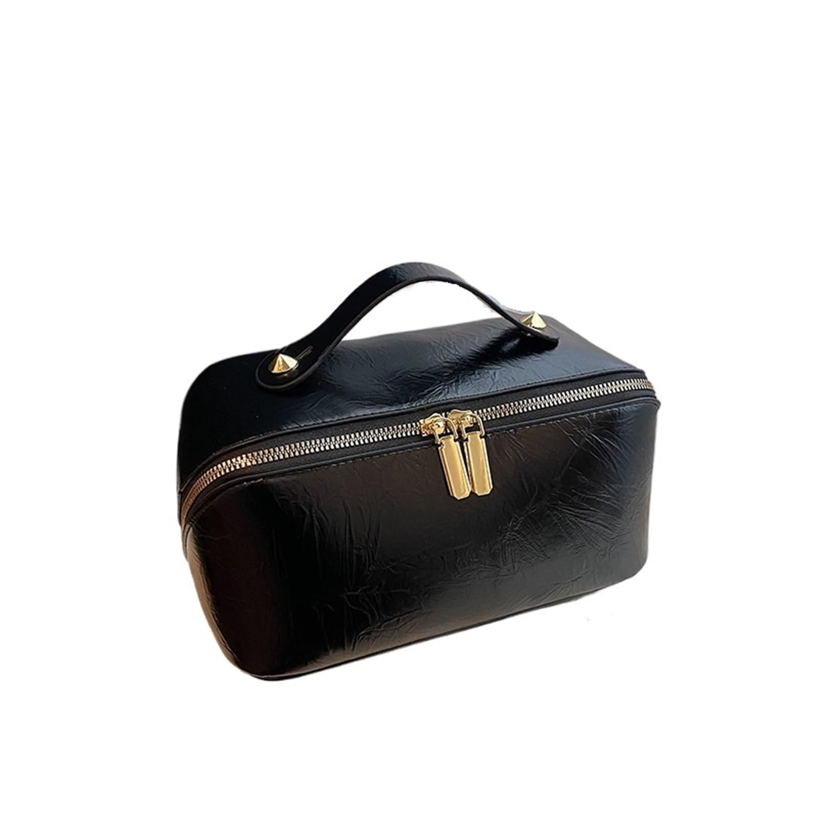 Borse da viaggio in pelle for cosmetici, borsa multifunzionale for il lavaggio e il trucco da donna(Black)