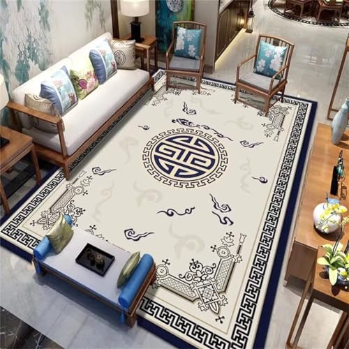 Tapis de salon lavable bleu pour créer un coin jeux de style classique