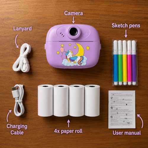 Image of FunPrint Instant Camera for Kids | Ink-Free Thermal Photo Printer with 2.4 inch HD Display, Video Recording, Music, Games & SD Card Support (4 Rolls)