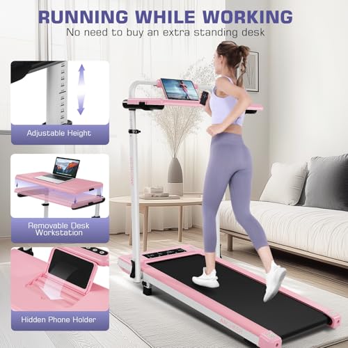 Image of Foldable Treadmill with Incline, Walking Pad Treadmill with Adjustable Height & Removable Desk Workstation, 300 LBS Weight Capacity, Portable Treadmills with Desktop for Home Office