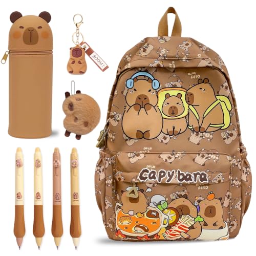 Sac à dos Capybara avec kit de papeterie 8 pièces pour la rentrée scolaire