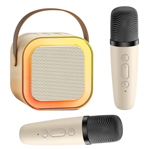 karaoke per bambini, karaoke con microfono, microfono bluetooth con 2 Microfono, Portatile Karaoke Microfono con Cambio di voce e Luci LED, Altoparlante Bluetooth con Microfono