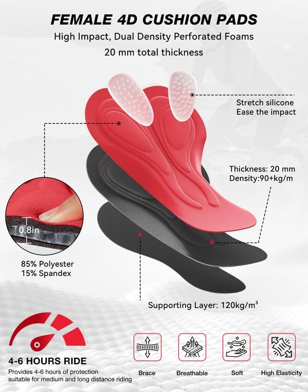 Bikewa Women's 4D Padded Bike Shorts with Zipper Pockets Gel Road Cycling Biking Biker Shorts for Bicycle Riding