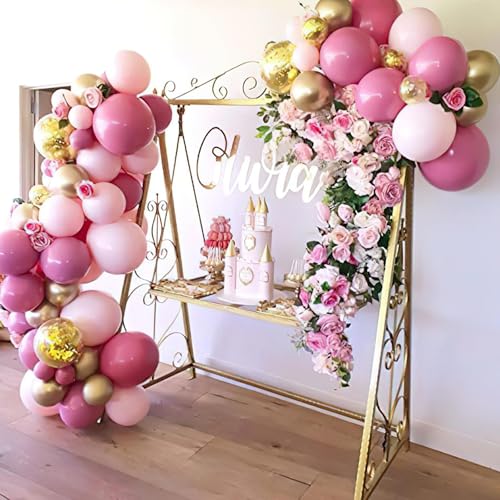 Image of PartyWoo Pink and Gold Balloons, 140 pcs Pastel Pink and Chrome Gold Balloons Different Sizes Pack of 18 Inch 12 Inch 10 Inch 5 Inch for Balloon Garland Arch as Birthday Decorations, Party Decorations