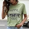 Hippie-Soul-T-Shirt-Womens-Graphic-Tee-Vintage-Shirt-Hippy-Gifts-Tops-Short-Sleeve-Clothing BLANCHES Women Summer Tops 2023 Vintage Graphic Tee Hippy Soul Tops Crew Neck Short Sleeve Casual Tees Green