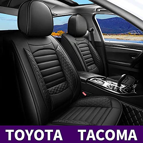 JIAMAOXIN Car Seat Covers Custom Fit for Toyota Tacoma 2007-2021 Waterproof Faux Leather Car Seat Cushion Protector Compatible Airbag Black (Black, Full Set Seat Covers)