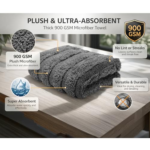 Image of Cutting EDGE 900 GSM - Pack of 1 - Microfiber Car Cleaning & Drying Towel (40 x 40 cm), Thick Soft Lint-Free & Streak-Free Super Absorbent Double Layer Cloth for Car & Bike (Grey)
