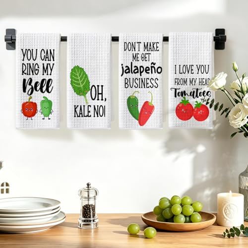 Image of 4Pcs Funny Chili Kitchen Towels 24x14 Inch, Chili Pepper Tomato Decor Microfiber Reusable Tea Towels for Kitchen Farmhouse, Durable Waffle Dish Drying Towel, Housewarming Gifts for Women Mom