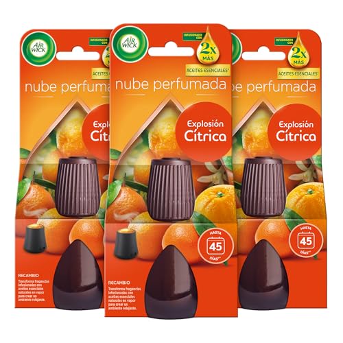 Air Wick Essential Mist - Pack de 3 Recambios de ambientador difusor, esencia para casa con aroma a Explosión Cítrica