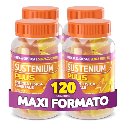 Sustenium Plus Caramelle Gommose - Integratore alimentare a base di un complesso di aminoacidi, vitamina B6 e zinco. Energia gustosa e senza zuccheri. Confezione da 120 gommose.