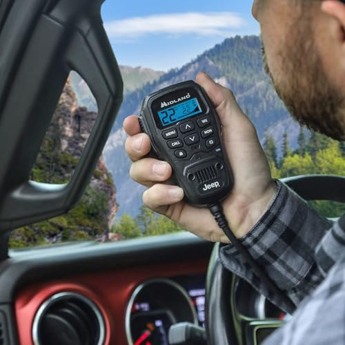 Image of Midland - MXT275 Jeep Branded MicroMobile GMRS Radio - 15 Watts Two-Way Radio with Integrated Control Microphone - Overland Tractors Detachable External Magnetic Mount Antenna - 8 Repeater Channels