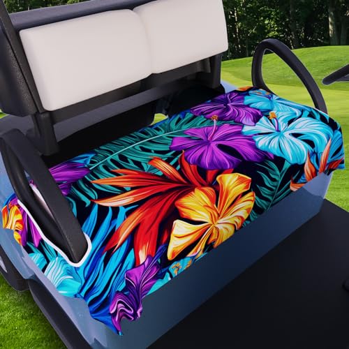 AQQA Golf Cart Seat Covers, Purple Tropical Leaves Golf Cart Seat Towel Blanket, Golf Accessories, Golf Cart Seat Towel Blanket Fits All 2-Seat Golf Carts, 55