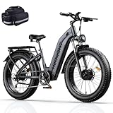 Dual Brushless Motor: This step-through electric bike features two robust 1000W motor (peak power 3000W), allowing it to reach speeds of up to 38 MPH. It offers 5 riding modes: pure electric (throttle), pedal assist (PAS), and traditional biking, wal...