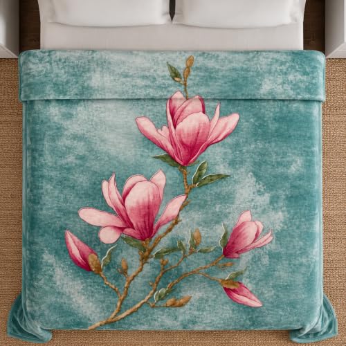 Image of Signature All Season Double Bed Blanket | Super Soft Plush, Lightweight & Cozy | 220 x 240 cm | 2.5 kg | Multi-Color Vibrant Print | Ideal for Winter, AC Use & Gifting (Teal Rose)