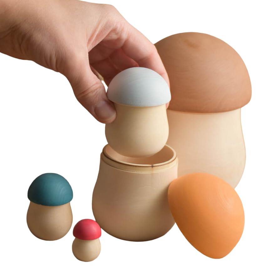 Miniatura 1 de Wooden Matryoshka Mushroom Nesting Russian Dolls that Stack Montessori Educational Shape Sorter Toy for Toddlers Kids Room Decor for Girls and Boys