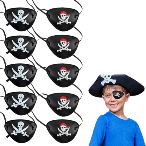 VONJUMA 10 Pcs Benda Da Pirata Mascherine Per Gli Occhi Dei Pirati Con Teschio 3D In Plastica Elastica Per Gli Occhi Regolabile Per Feste A Tema Pirata Accessori Di Scena