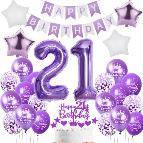 Ohaoduo balão 21 anos aniversário decoração mulher roxo 21 anos aniversário decoração púrpura decoração de aniversário 21 anos mulher balões alumínio 21 anos aniversário deco 21 aniversário mulher