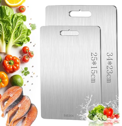 2PCS Titanium Cutting Board, Stainless Steel Chopping Board, Double-Sided Food Grade Cutting Board, Dishwasher Safe Ideal for Handling Meat and Vegetables,Easy to Clean
