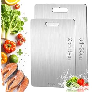 2PCS Titanium Cutting Board, Stainless Steel Chopping Board, Double-Sided Food Grade Cutting Board, Dishwasher Safe Ideal for Handling Meat and Vegetables,Easy to Clean