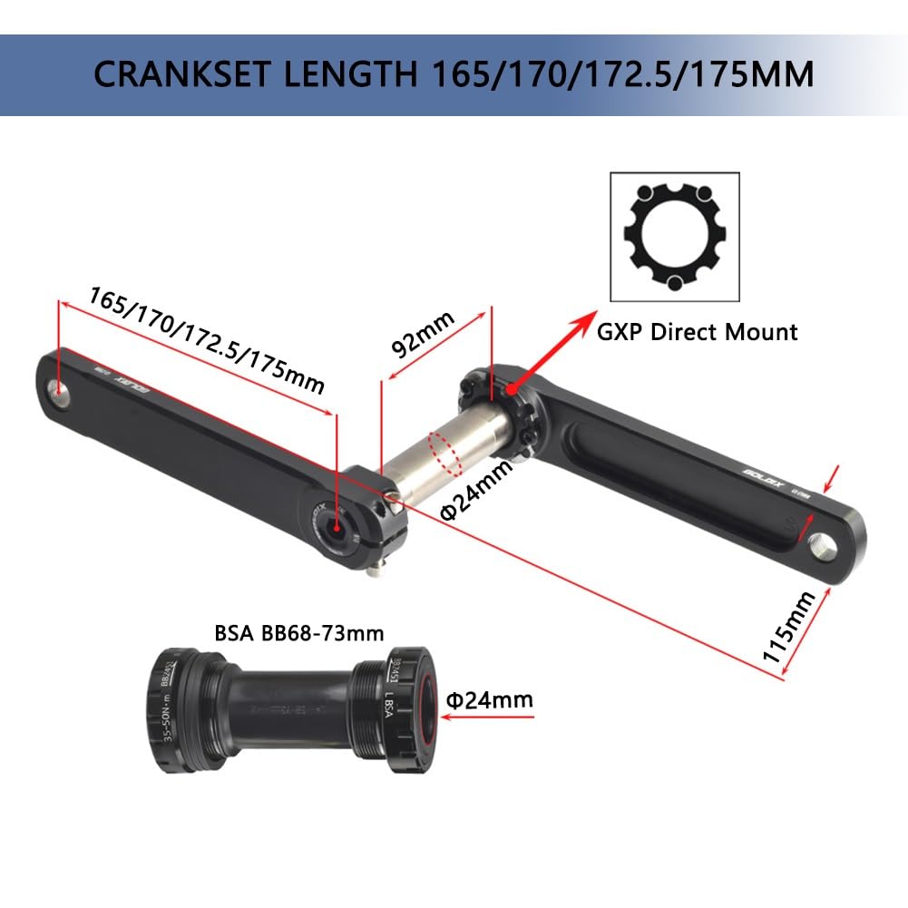 Guarnitura per Bici da Strada 165/170/172,5/175 mm, con Braccio Cavo Integrato, Montaggio Diretto con Movimento Centrale BSA BB 68-73 mm, Compatibile con 7-12 velocità, in Lega di Alluminio.