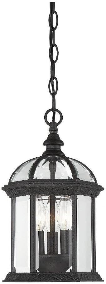 3 Light Outdoor Hanging Lantern-Traditional Style with Transitional and Rustic Inspirations-13.75 inches Tall by 8.25 inches Wide-Textured Black Finish 159-Bel-674987