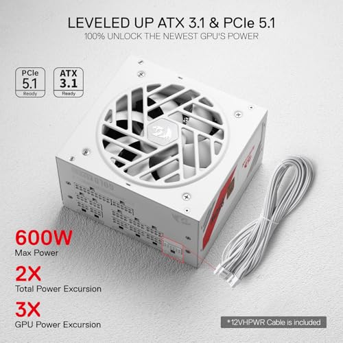 Image of Redragon RGMS-850W PRO 80+ Gold 850 Watt Power Supply w /Upgraded ATX 3.1 & PCIe 5.1 Fully Modular, Compact 150mm Size, Smart ECO Low Noise Fan, 100% Japanese Capacitors, Full Mod Cables