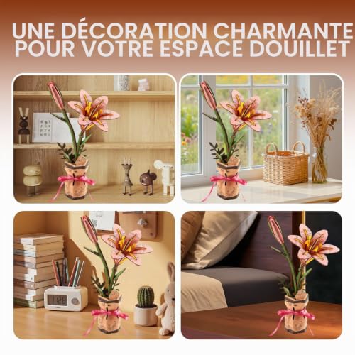 PetalPulse Puzzle Fleur 3D en Bois, Kit Fleur Artificielle à Assembler, Modèle de Décoration Maison, Kit Puzzle Créatif, Décorations intérieures, Facile à Assembler (Lys Rose) – vue 6