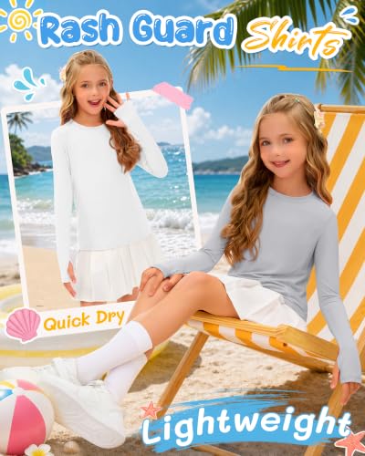 Image of 3 Pack Girls' Rash Guard Swim Long Sleeve Shirt UPF 50+ UV Sun Protection Quick Dry Tee with Thumb Holes 5-14Y