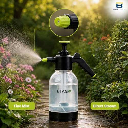 Image of Btag 2L Manual Pressure Spray Pump with Long Nozzle, Adjustable Sprayer for Gardening, Plant Watering & Home Cleaning. (PS001 Transparent Green)