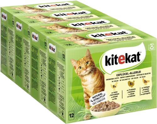 Kitekat Katzenfutter Geflügel-Allerlei in Gelee, 48 Beutel (2 x 24 x 85g)