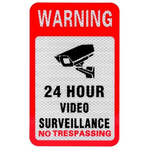 Image of CVANU Reflective CCVT Surveillance (Set of 10) Self-Adhesive Bold Security Notice Vinyl Sign Sticker Decals for Shops| Offices| Parking Areas (5.9X4inch) Red 865