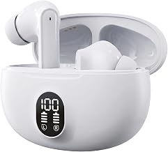 Wireless Bluetooth Earbuds with LED Power Display and Wireless Charging Case, IPX7 Waterproof in-Ear Earbuds, 3D Sound Experience, Compatible with All Bluetooth Devices (White)