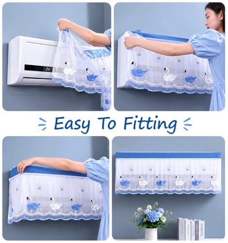 Image of Premium Split AC Cover for 1.5 Ton AC | Indoor Dust Protection Cover | Designer Washable AC Cover | Protective Fabric Cover for Home & Office (100 X 30 X 20 cm ) (Blue) (Random Design)