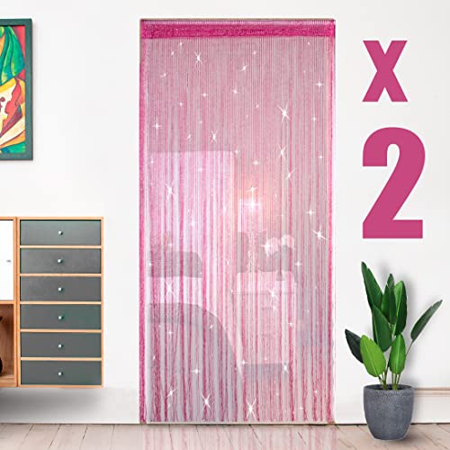 【20パック】HYSENM ストリングカーテンひものれん2枚入り100x200cm 11色選べる色褪せなく目隠しラメ入り間仕切りプライバシー確保キラキラ光る高密度インテリア、ローズレッド100x200cm