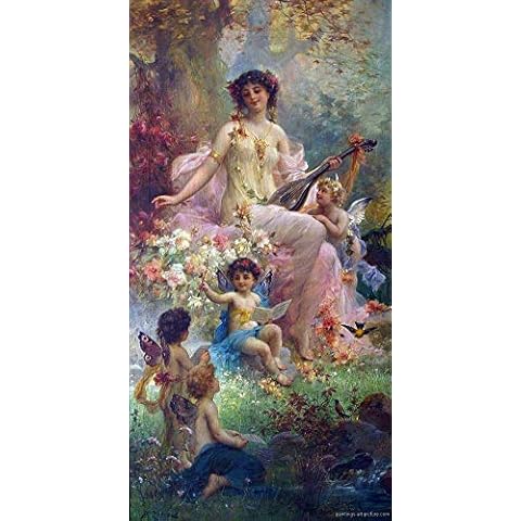 Oil Painting Handmade £70-£1500 by College Teachers - beauty playing guitar and floral angels Hans Zatzka fantasy girls women Wall Art Canvas Cover