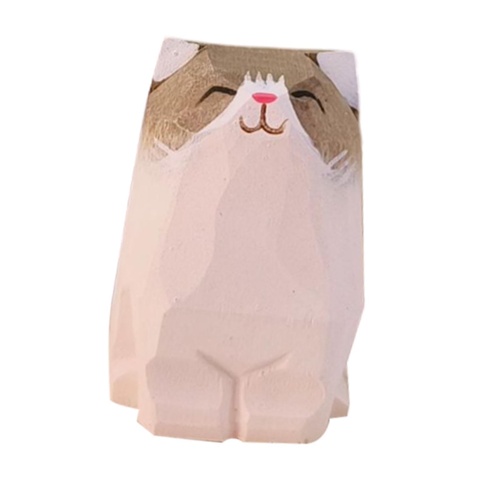 CALANDIS™ Wooden Cat Figurine Statue Cute Pet Wood Carved Animal Decoration Handicraft British Shorthair