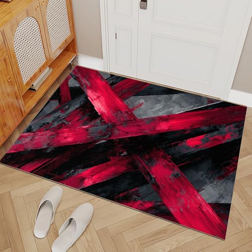 Tapete moderno negro y rojo 6x8 pies lavable antideslizante miniatura 3