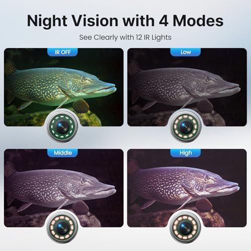 Image of Eyoyo Underwater Fishing Camera, Portable 1080P Camera w / 12 IR Lights,Video Fish Finder, 1024x600 Screen, for Sea, Lake, Boat, Ice Fishing