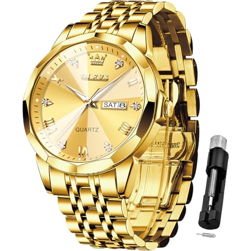 Image of OLEVS Watch for Men Diamond Business Dress Analog Quartz Stainless Steel Waterproof Luminous Date Two Tone Luxury Casual Wrist Watch Blue