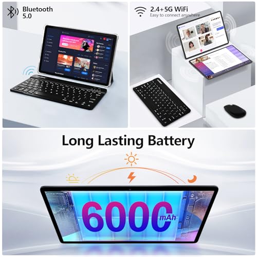 Image of 2024 Newest 2 In 1 Tablet,10.1 Inch Android 12 Tablet with Keyboard,256GB Storage 1TB Expand with Case Mouse Stylus,2.0GHz Octa Core,1280*800 HD Touch Screen,5MP Dual Camera,2.4 /5G Wi-Fi,BT 5.0