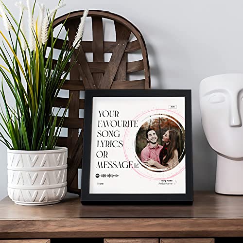 Image of Ritwika's Synthetic Wooden Personalized Picture Spotify Song Lyrics, Artist Name, Year Square Tabletop Frame For Desk 17 X 17 CM Black & White Set Of 1