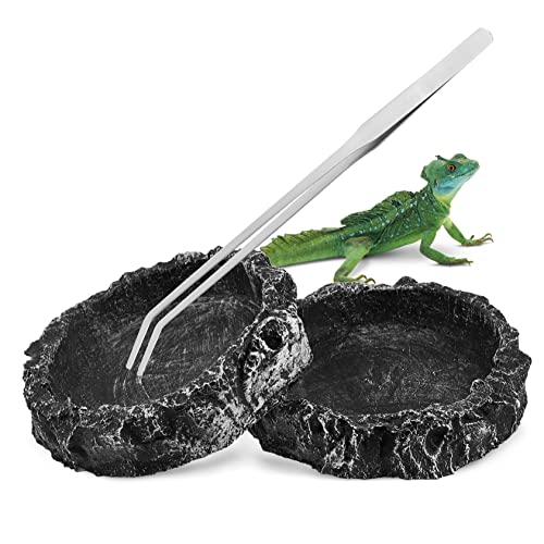 JOINPAYA 2個 爬虫類用レジン製ウォーターボウル 高縁設計で食べこぼし防止 トカゲ カメ カエル対応 ペット用餌入れと専用グ付き